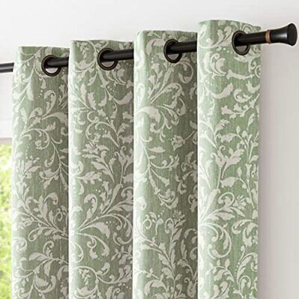 80% Blackout Curtains For Bedroom Green Scroll Floral Patterned Curtains 63 Inch