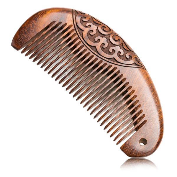 Wooden Comb for Women Men Natural Handmade Dandruff Comb Birthing Comb Anti-Static Sandalwood Wood Hair Comb Fine Tooth Comb Portable Detangling Comb Pocket Size Travel Hair Comb Double-sided carved