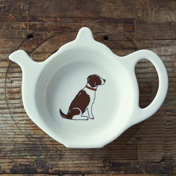 Sweet William Teabag Dish, Teapot Shape, Springer Spaniel, Liver