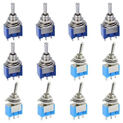Singertop Toggle Switch, SPDT Miniature Toggle Switch, Set of 12, 3 Pin 2 Position Miniature Toggle Switch, On/Off Rocker Toggle Switch, AC 125V/6A, Car Dashboard On/Off, Two Colors