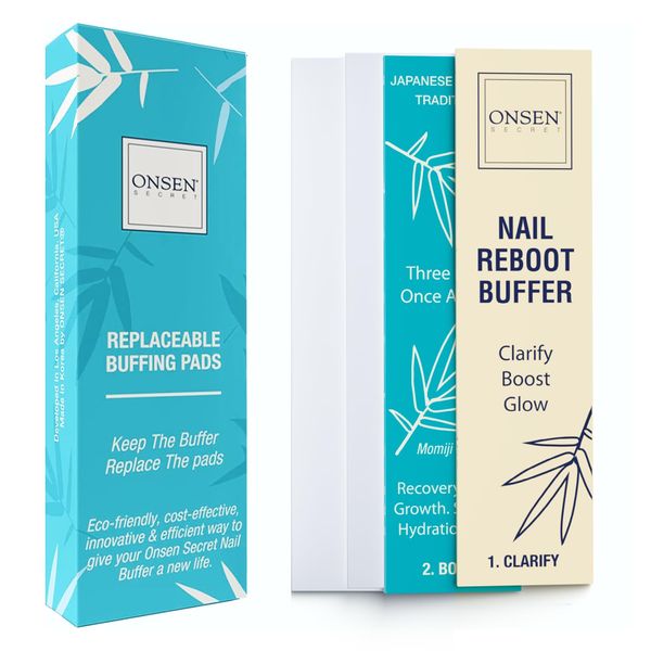 Onsen Secret Nail Buffer Block Replacement Pads - 3 Way Buffing Block Smooth Shine Natural Nail Buffing Pads w/ 3 Sides Coarse, Soft, Silky, Nail Buffer Replacement Pads Only - 4 Combo Pads - 1 Pack