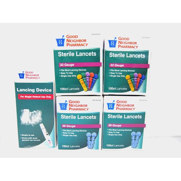 Good Neighbor Pharmacy Lancets 28/33G 4 Boxes x 100CT+ Lancing Device