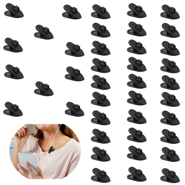 Dinghaole 40pcs Headphone Cable Clip - Retainer Lapel Clip for Hiking & Sports - Plastic Accessory in Black