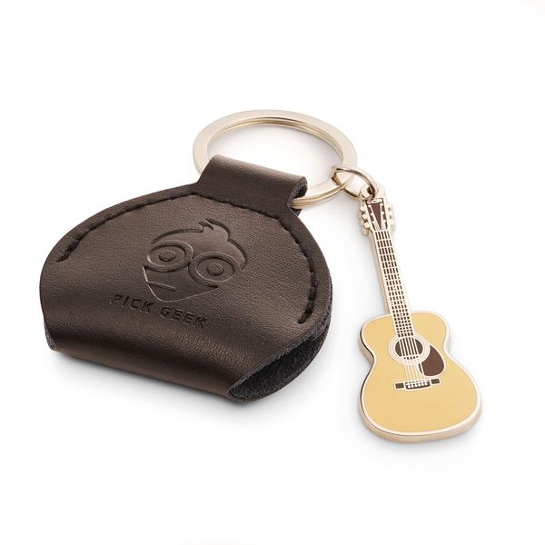 Pick Geek Black Leather Pick Holder with Miniature Martin Keyring | 100% Handmade Real Leather | Includes 3 FREE Pick Geek Guitar picks | Made with Jewellers Metal, Antony Scott