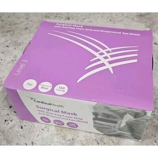 Box of (25) AT74635 Cardinal Surgical Mask w/ Anti-Fog Foam Strip & Eye Shield