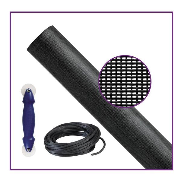 Window Screen Roll Kit 36 in x 7 ft Pet Resistant Durable Polyester Black