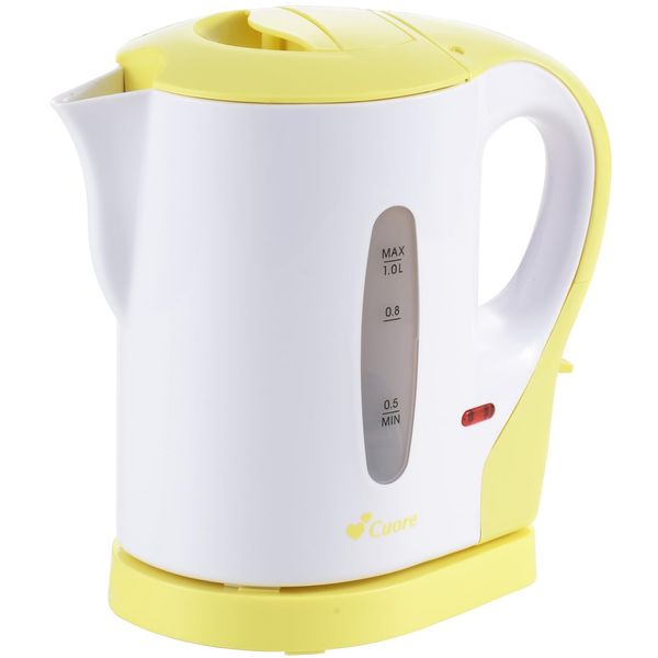 Maruyama Cu-301EK(Y) Electric Kettle, 3.3 gal (1.0 L), Lightweight, Compact, Empty Heating Prevention Function, Yellow
