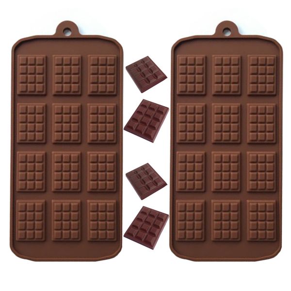 HCYL® 2 PCS Mini Silicone Chocolate Moulds, Non-Stick Chocolate Mold, Christamas Mini Chocolate Bar Mould, Brown Ice Cube Tray Candy Chocolate Baking Kitchen Mold (Brown-2Pack)