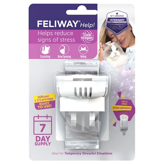 Feliway Help! Start-Set für Katzen | Verdampfer für Steckdose & Kartusche | Pheromone zur Reduktion von kurzfristigem Stress | bei Kurzurlaub oder Besuch | Kartusche für 7 Tage