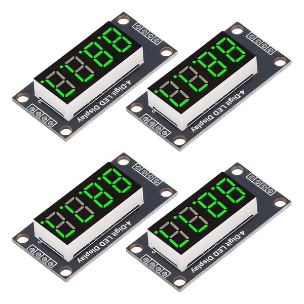 LED Display Module Tube Display Module 4 Pack Compact PCB Board 4 Digit 7 Segment TM1637 Green MRA110E