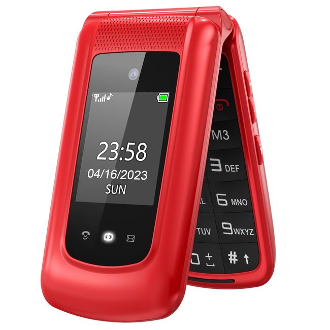 uleway Big Button Mobile Phone for Elderly Sim Free Unlocked Flip Senior Mobile Phone with SOS Button Torch Camera Bluetooth Loud Speaker Easy to Use for Senior (2G-Red)