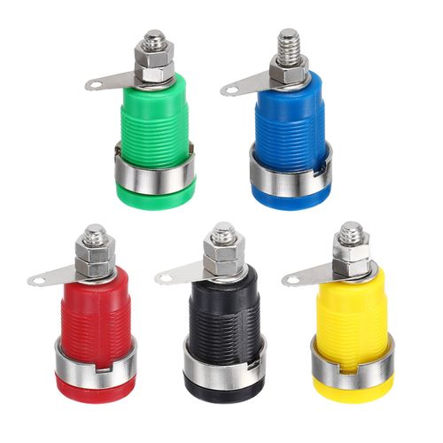MECCANIXITY 5 Pcs Banana Jack, 32A M4 x 9mm Panel Mount Banana Female Panel Socket Jack, 4mm Binding Post Adapter for Banana Plug Connectors, 5 Colors