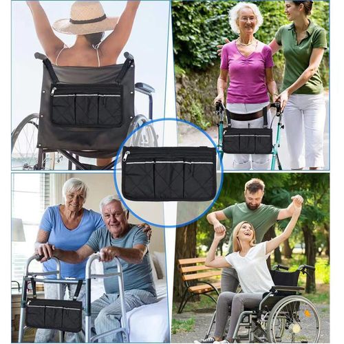 Universal Wheelchair Side Storage Bag Hanging Storage Side Bag Holder Walker Bag Wheelchair Scooter Bag Armrest Side Organizer Mobility Aid Wheelchair Accessories Bag for Elderly, Seniors, Disabled