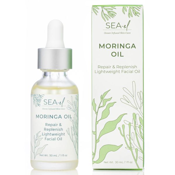 Sea-El Moringa Seed Facial Oil Drops Super Moisturizing Antioxidant-Rich Glow with Sea Kelp & Vitamin E - Daily Face Primer & Replenishing Vegan Skincare for Women & Men - 1 Fl Oz