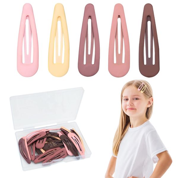 Bekecidi 30 Stück Matte Haarspangen mit Druckknöpfen, 2 Zoll Bunt Niedliche Metall-Haarspangen, Rutschfeste Haarspangen mit Box für Baby, Kinder, Mädchen, Frauen, Haar-Accessoires (5 Farben)