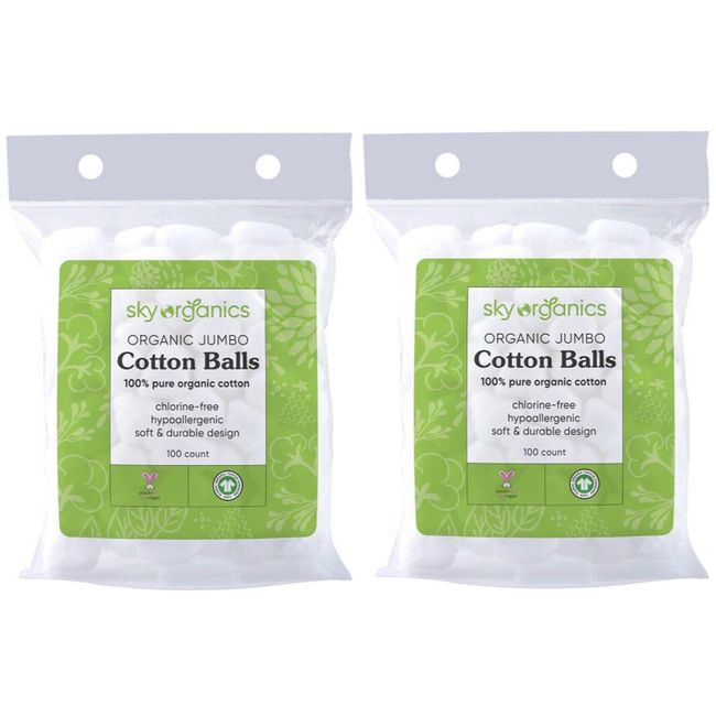 Organic Cotton Balls Sky Organics 200 ct Jumbo Hypoallergenic For Sensitive Skin