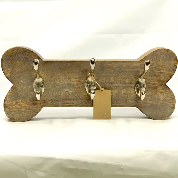 Animal Dog Pet Leash 3 Hook Key Thick Dog Bone Wood Wall Hanger Decor Coat Rack