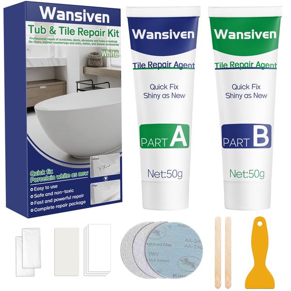 Wansiven Shower Tray Repair Kit, Enamel Tub Tile and Shower Repair Kit, Waterproof and Leak-Proof Bathtub and Sink Repair Kit, Bathtub Crack Refinishing Kit to Repair Scratches, Holes, Cracks