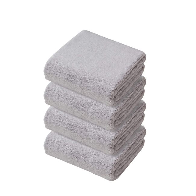 CBJAPAN Carari Plus Face Towel, 3.3x Water Absorbency Microfiber, Gray, Set of 4, Quick Dry (Absorbs Water in the Fiber Gaps), Marshmallow Texture, Fluffy, 11.8 x 31.5 inches (30 x 80 cm)