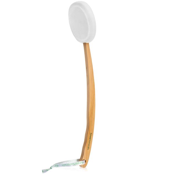 Lotion Applicator for Your Back, Legs, Feet - Sunscreen Applicator - Long Curved Easy Reach Wooden Handle Body Brush for Suntan, Sunless Self-Tanning, Skin Cream, Acne, Body Wash - Elderly Aid