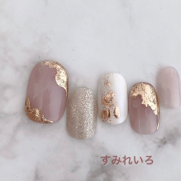 Nail tip false nails bridal nails cute short long design summer nails nail present short nails small nails large nails berry short chibi nails adult nails false nails office nails simple [1854] Mocha beige antique gold