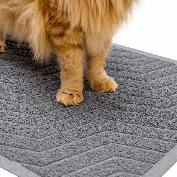 WePet Cat Litter Box Mat, Kitty Premium PVC Pad, Durable Trapping Rug, Phthalate Free, Urine-Resistant, Scatter Control, L 35 x 23, Grey