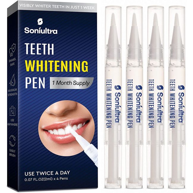 Teeth Whitening Pen, Use Twice a Day for Visibly Whiter Teeth in 1 Week, 4 Pcs, 70+ Uses, 1 Month Supply