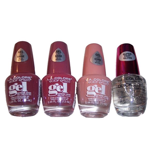 4 LA Colors Color Nail Polish Gel Like Tea Time Seduce Me Undressed & Top CoatF4