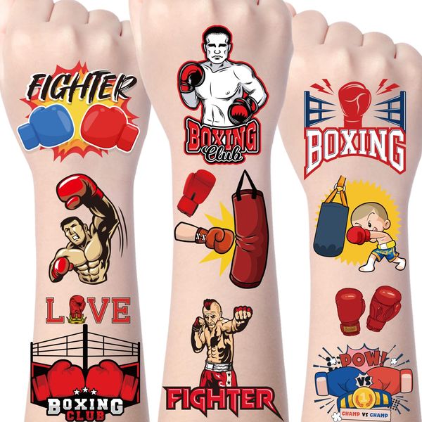 Yoyuspy Boxing Temporary Tattoos Stickers - 200+ Boxing Party Tattoos Favors Gifts Decorations Boxing Gloves Temporary Tattoo Set Sticker Supplies Classroom School Prizes Rewards Boys Girls