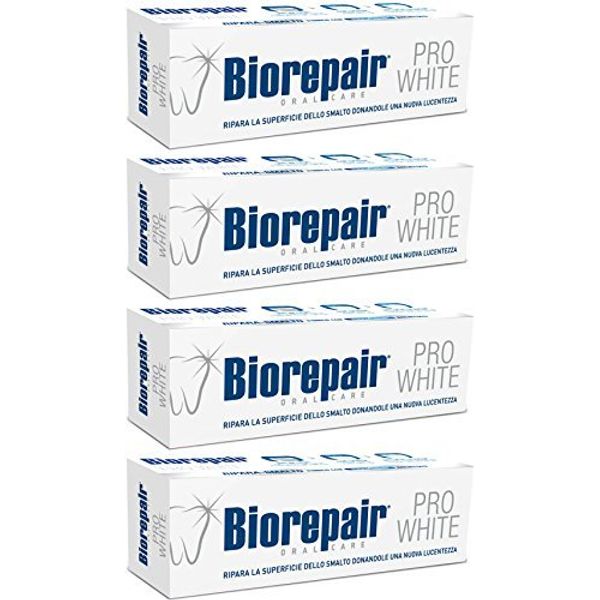 Biorepair: "Pro White" Whitening Toothpaste with microRepair - 2.5 Fluid Ounce (75ml) Tubes (Pack of 4) [ Italian Import ]