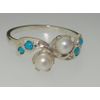 Solid Sterling Silver Natural Turquoise & Pearl Ladies Band Ring - Size Z