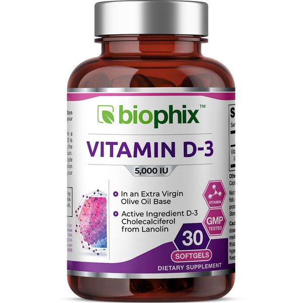 Biophix Vitamin D-3 5000 IU 30 Softgels In Extra Virgin Olive Oil