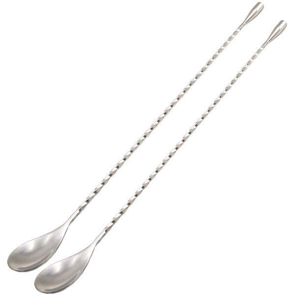 15.7“ Extra Long Cocktail Mixing Spoon Set Food-Grade 18/8 Stainless Steel Stirrer Spiral Pattern Bar Cocktail Shaker Spoon for Ice Cream Smoothies Malts Milkshakes Juice Coffee Tea Drink - Set of 2