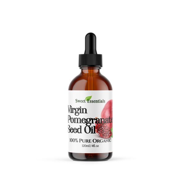 Premium Organic Pomegranate Seed Oil, Imported From Turkey, 100% Pure, Unrefined, Cold Pressed, Natural Moisturizer for Skin, Hair and Face, By Sweet Essentials (4oz Glass Bottle)