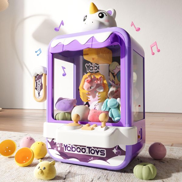 Mini Claw Machine for Kids,Girls Unicorns Toys Electronic Arcade Game Vending Machine w/Plush Fidget Toys Refill Inside,Small Stuff Prizes Candy Machine Dispenser, Christmas Birthday Party Favor Gifts