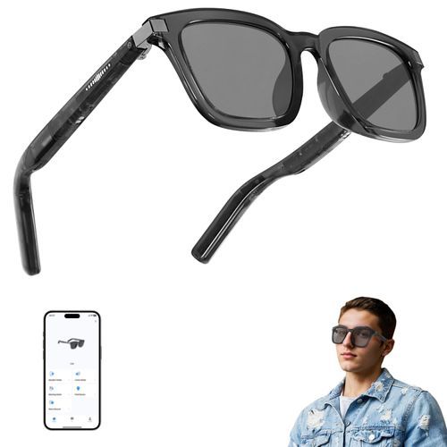 Smart AI Bluetooth Glasses for Women/Men with 144 Language Instant Translation & Interpretation, Outdoor Mode UV Protection, Touch Control and Voice Control- Large Frame Design(Gray)