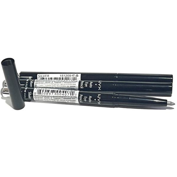 NYX Auto Eye Pencil - Silver  BUNDLE OF 3 (NO SHARPENER NEED)