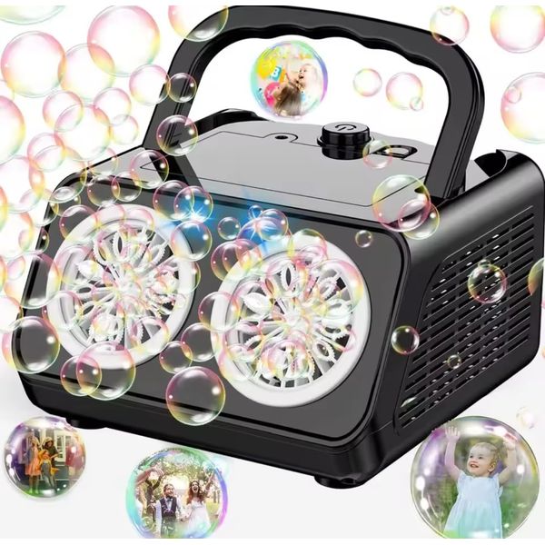 Portable Automatic Bubble Machine, 20000+ Bubbles Per Minute, Dual Fan Design, Black