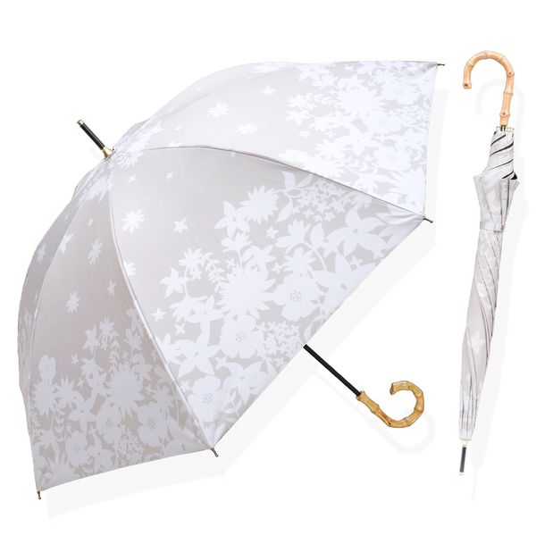 Parasol, Women's Long Umbrella, 21.7 inches (55 cm), Large Size, UV Protection, 100% Light Blocking, Heat Blocking, Ultra Lightweight, UPF50+, Cute, Parasol, 210T High Density Water Repellent,