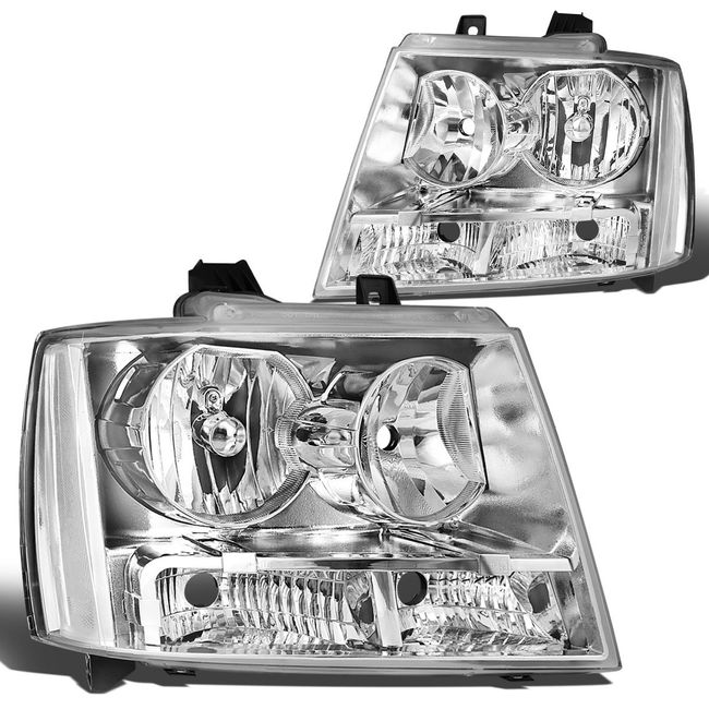 DNA MOTORING HL-OH-CSA07-CH-CL1 Pair Headlights Compatible with 07-14 Chevy Tahoe Suburban 1500/07-13 Avalanche Suburban 2500, Chrome/Clear