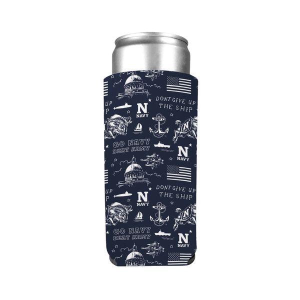 Go Navy Fan Pattern / Slim Can Cooler - 1 / Blue