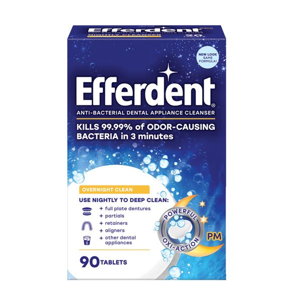 Efferdent Retainer Cleaning Tablets, Denture Cleaning Tablets for Dental Appliances, Overnight Whitening, 90 Count