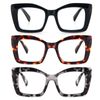 KoKoBin 3 Pack Oprah Oversized reading glasses women's square reader with spring hinges for computers (Black, Brown Leopard, Gray Leopard, 3.5, Dioptres)