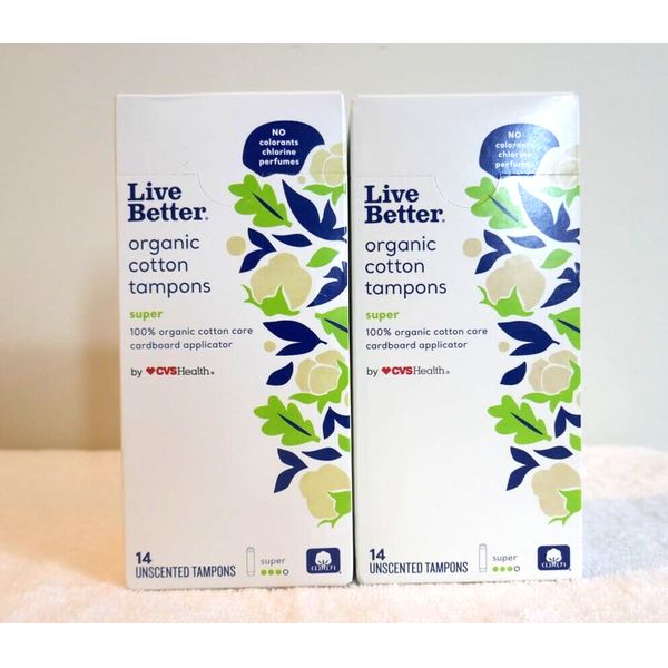 Live Better Organic Cotton Tampons CVS Health Super 14Ct x2 Boxes