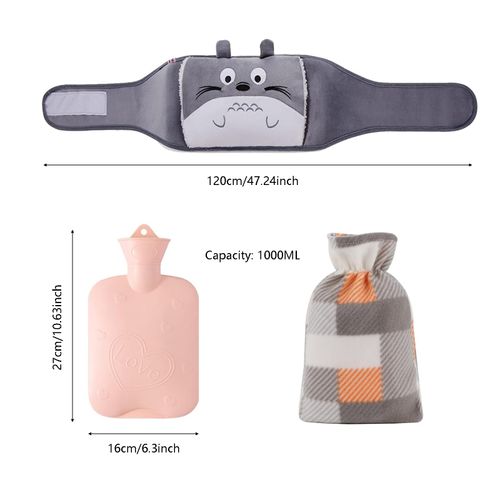 Hot Water Bottle Belt Waist Hot Water Bottle Rubber Hot Water Bag Portable, Removable, with Soft Waist Cover for Neck and Shoulder, Back, Legs, Waist Warm (1000 ml)