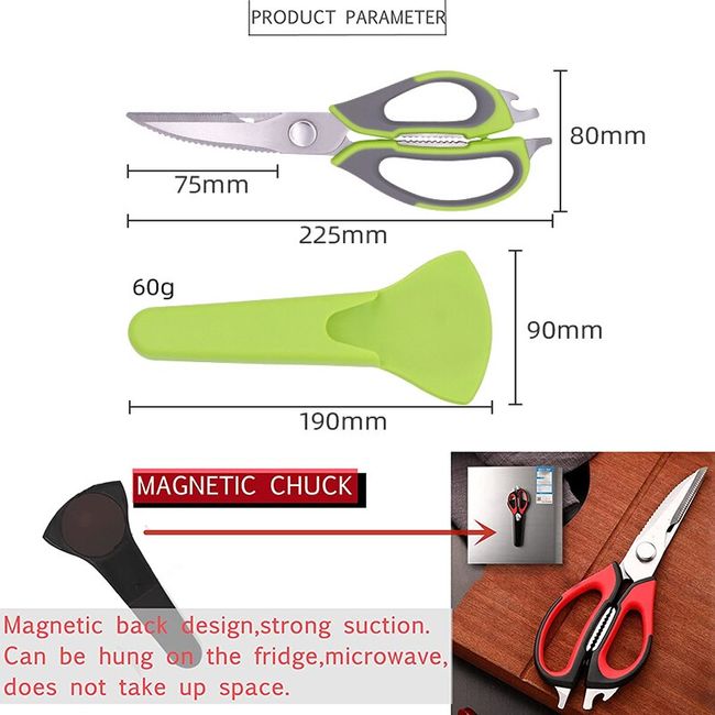 Multi-Functional Magnetic Protective Cover Kitchen Scissors Fridge Cut Food  Detachable Food Scissors