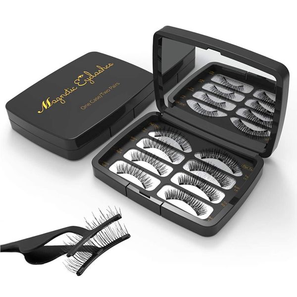 Magnetic Eyelashes,Reusable Magnetic False Eyelashes 3D 3 Magnets Extension Soft individual False Eyelashes No Glue With Tweezers for Women Makeup Natural Look 8 Pcs