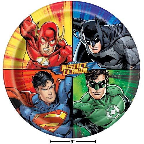 Justice League Multicolor Round Paper Dinner Plates (22cm) Pack of 8 - Perfect for Superhero-Themed Parties & Celebrations