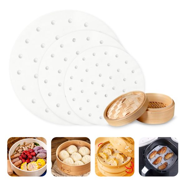 Seiro Steamer Basket Sheet [Diameter 3.0 - 10.4 inches (7.5 - 26.5 cm), 50 Sheets] Steamer Steamer, Disposable, Round, Steamer Sheet, Silo Paper, Cooking Sheet for Cooking (50, Round (26.5cm))