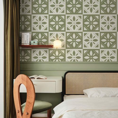 Ismoon Geometric Peel and Stick Wallpaper Green Wallpaper Modern Stick on Wallpaper Checkered Geometric Contact Paper Boho Wallpaper Self Adhesive Removable Wallpaper for Bedroom 17.3x78.7in